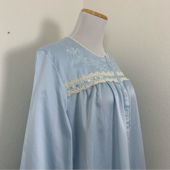 Charter Club Long Lawn Satin Nightgown Blue Modest Lace Ribbon Womens M Sleeve - Picture 12 of 17